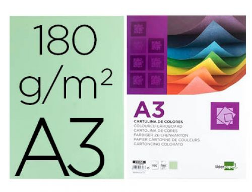 Cartolina liderpapel din a3 180 gr verde pack de 100 unidades , Liderpapel , 29706 , 8423473297067